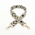 Adjustable geometric ethnic style shoulder strap with gold metal hardware for handbags - Khaki Black Rhombus