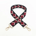 Detail of adjustable canvas bag strap with red and black argyle pattern and gold hooks - Black Rhombus