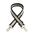 Adjustable wavy stripe bag strap in black, white, and gold with light gold hardware - Black and Gold Striped / Silver Clasp