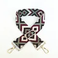 Close-up of ethnic woven handbag strap with geometric patterns and gold metal buckles - Army Green Wine Red Diamond (No. 30)