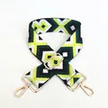 Detail of adjustable geometric diamond pattern bag strap with gold lobster clasps - No.16 Black Yellow Green Diamond