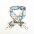 Detail of colorful geometric diamond pattern shoulder strap with gold metal swivel hooks - Light Blue Khaki Diamond (No. 33)