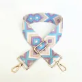 Detail of blue and purple geometric ethnic style woven strap with golden metal clasps - Light Blue Purple Diamond (No. 34)