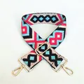Ethnic embroidery shoulder strap with colorful geometric patterns and gold metal clips - No.21 Black Red Pink Diamond
