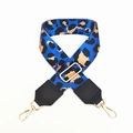 Detail of leopard print polyester strap with golden swivel clasps and black leather ends - Sky Blue