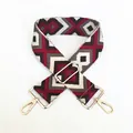 Close-up of geometric red and grey jacquard bag strap with gold metal lobster clasps - No.22 Dark Khaki Red Diamond