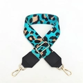 Detail of adjustable leopard print bag strap with blue base and golden metal lobster clips - Emerald Green