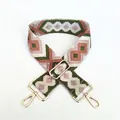 Ethnic wide woven bag strap with geometric patterns and adjustable golden metal buckles - No.24 Green Pink Diamond