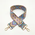 Detail view of ethnic style woven strap with geometric patterns and golden metal hooks - Light Purple Pink Diamond (No. 41)