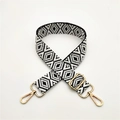 Adjustable wide woven guitar strap for handbags with geometric black and white pattern - Black