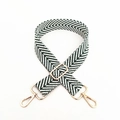 Adjustable green and white chevron fabric shoulder strap with gold metal hooks - Green