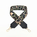 Adjustable leopard print wide canvas shoulder strap with gold-tone swivel hooks - Green