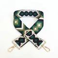 Detail of adjustable ethnic geometric weave strap with golden metal lobster clasps - No.27 Black Green Diamond
