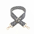 Bandoulière réglable tissée large avec motif géométrique de losanges noir et blanc - Fermoir en Argent / Bleu
