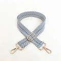 Blue and white herringbone wide canvas shoulder strap with gold metal buckles - Gray