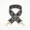 Detail of adjustable ethnic geometric pattern strap with golden metal lobster clasps - Dark Blue