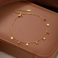 Golden stainless steel anklet featuring multi-colored zircons and sun pendants on leather - Sun Colorful Zircon