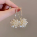 Chic oversized gold flower earrings with translucent petals and micro zircon studs - 3D Flower Rhinestone Ear Hook