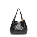 Sac fourre-tout noir tressé à la main avec boucle dorée élégante et bandoulière en cuir - Grand / Noir