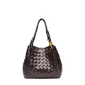 Deep coffee woven leather tote bag with thick texture and a gold knot metal buckle - Large / Grape Purple