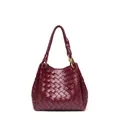Dark red hand-woven leather tote bag with elegant golden knot buckle details - Large / Burgundy