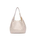 Sac hobo tissé à la main blanc cassé avec boucle de détail en métal doré - Grand / Sable