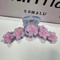 Fiori di ciliegio rosa su pinza per capelli trasparente viola chiaro con molla - Fermaglio A Pinza Color Rosa Chiaro A Forma Di Fiore Di Pesco (10 Cm)