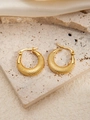 Close-up of gold-plated stainless steel earrings with embossed diamond texture on stone - U-Shaped E0244 Style