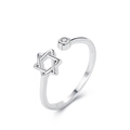 Minimalist S925 sterling silver open ring with hexagram star and sparkling zircon stone - Adjustable Open / White Gold