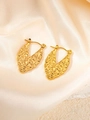 Golden irregular V-shaped earrings with hammered texture and vintage titanium steel finish - Irregular V-shaped Hammered Texture Style (BJGE0354)