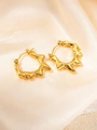 Irregular textured gold plated titanium steel hoop earrings on cream silk fabric - Artistic Irregular Wave Design Style (BJGE0353)