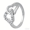 Bague double cœur argentée élégante avec finition polie et accents de zircon étincelants - Bague / Argent