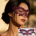 Elegant wine red lace masquerade mask with intricate vine embroidery for women party - Rose Red