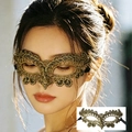 Elegant gold lace masquerade mask with intricate vine patterns and black satin ties for women - Bronzing Lace Style / Gold