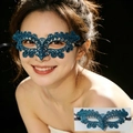 Exquisite dark blue lace masquerade mask with fine textures and ribbon ties for women - Blue