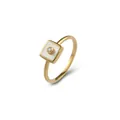 Anillo Cuadrado Galaxy de Plata S925 con Nácar y Piedra de Circón Central Brillante - US 5 / Oro de 14K