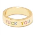 Anillo chapado en oro con letras Fuck You en esmalte de colores en la banda - Abierto Ajustable / Estilo de Letras FUCK YOU