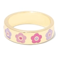 Anillo de flores en esmalte rosa con baño de oro y elegantes motivos florales minimalistas - Abierto Ajustable / Estilo Flor