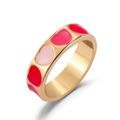 Anillo de corazón bañado en oro con esmalte rosa y rojo en estilo dulce y minimalista - Abierto Ajustable / Estilo Corazón