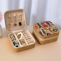 Portable square cork jewelry box with colorful fish print and velvet organizers - 20601 (4 Styles C38-10) Zippered Dreamy Flower Fish; 1