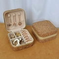 Portable square cork jewelry box with velvet interior and golden zipper closure - 20602 (5 Models C38-11) Zippered Cork Bark; 1