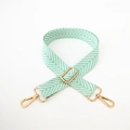 Adjustable mint green and white woven chevron bag strap with gold metal hardware - Light Green