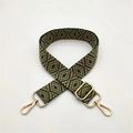 Ethnic style woven shoulder strap with green geometric patterns and gold metal hooks - Dark Green