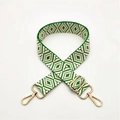 Adjustable geometric woven bag strap with dark green pattern and gold metal hardware - Light Green