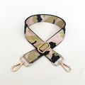 Close-up of pink and gold camo woven strap with metallic texture and golden lobster clasp - Antique Brass Buckle / Camouflage Pink (Gold Thread)