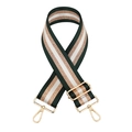 Detail of wide woven shoulder strap in dark green, white, and rose gold glitter stripes - Dark Green