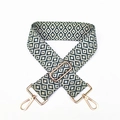 Ethnic style dark blue and cream diamond geometric woven adjustable shoulder bag strap - Green