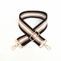 Détail de la bandoulière tissée réglable avec rayures noires, blanches et or rose - Noir