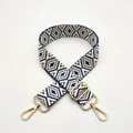 Adjustable wide woven shoulder strap with blue and white geometric diamond pattern - Sky Blue