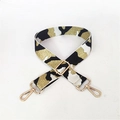Detail of adjustable camo shoulder strap with gold glitter weaving and swivel metal hooks - Antique Brass Buckle / Camouflage Khaki (Gold Thread)